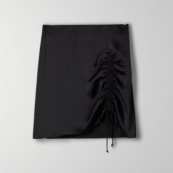 Aritzia Wilfred Allusion Satin Mini Skirt Ruched Black Size 8 - Picture 3 of 9